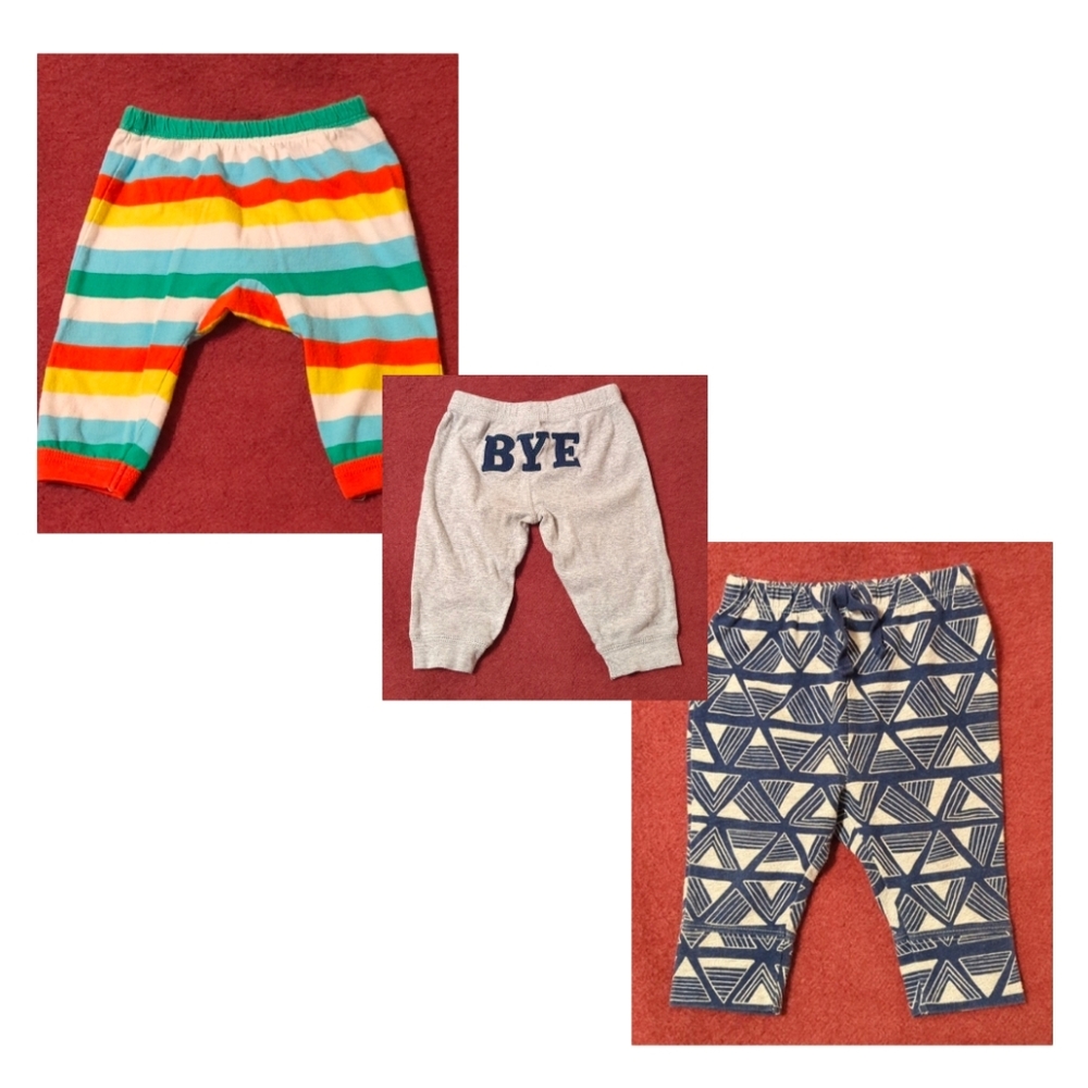 Bundle Marimekko Striped Gusset Pants, Cat&Jack Joggers, Carter's Joggers, 3-6mo